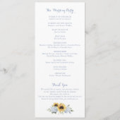 Programme Sunflowers Dusty Blue Hydrangea Crest Mariage (Dos)