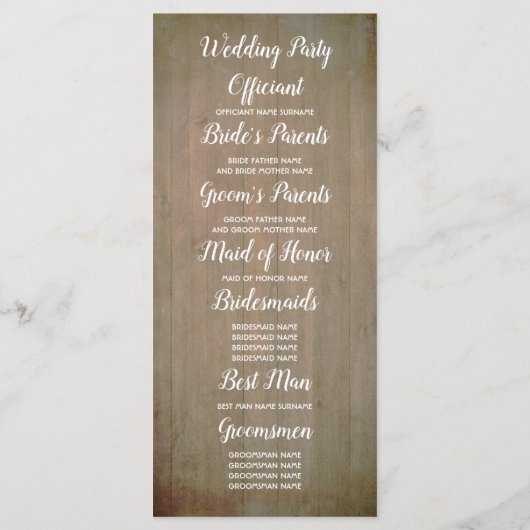 Programme Sunflowers Rustic Country Mariages de automne Prog (Dos)