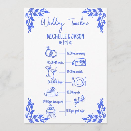 Programme Tableau Itinéraire Mariage Quirky Dessiné À La Mai (Devant)