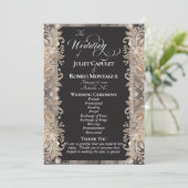 Programme Tableau noir sur bois, bordure de rose - Mariage (Debout devant)