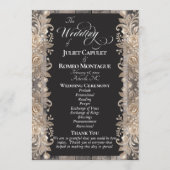 Programme Tableau noir sur bois, bordure de rose - Mariage (Devant)
