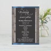 Programme Tableau noir sur bois et ruban bleu - Mariage (Debout devant)
