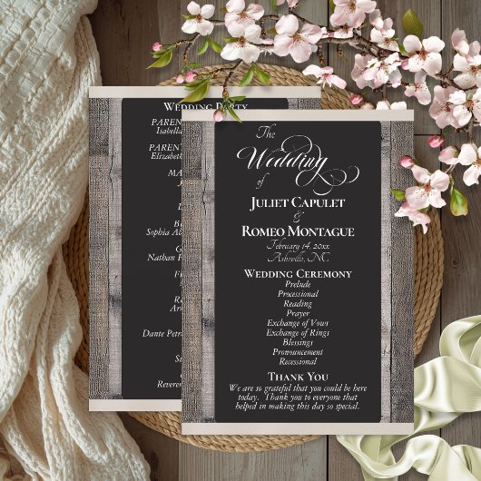 Programme Tableau noir sur bois et ruban crème - Mariage