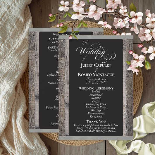Programme Tableau noir sur bois et ruban de sauge - Mariage