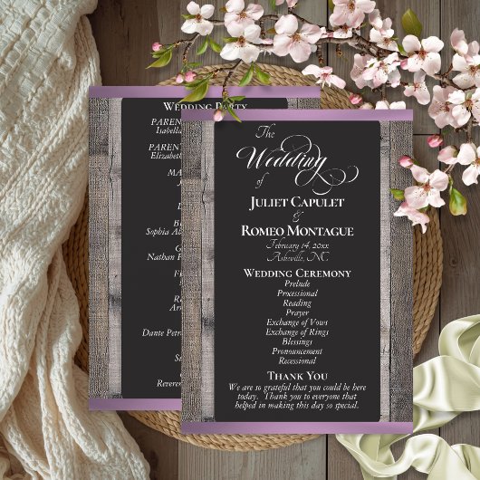 Programme Tableau noir sur bois et ruban lavande - Mariage