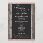 Programme Tableau noir sur bois et ruban or rose - Mariage (Devant)