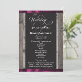 Programme Tableau noir sur bois et ruban prune - Mariage (Debout devant)