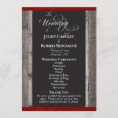Programme Tableau noir sur bois et ruban rouge - Mariage (Devant)