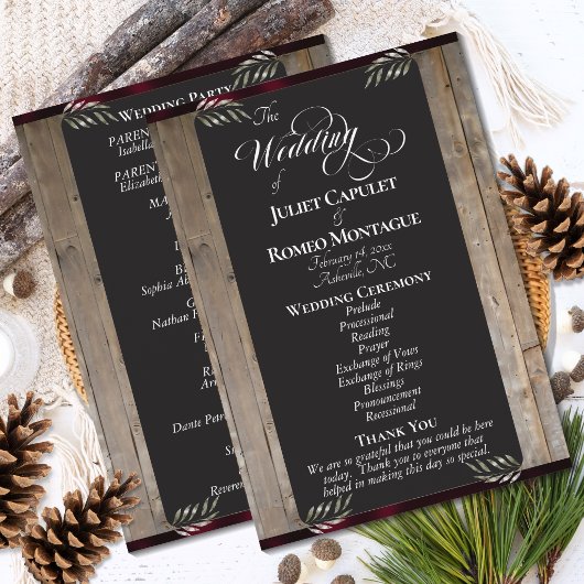 Programme Tableau noir sur bois - Mariage bordeaux