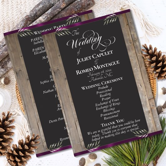 Programme Tableau noir sur bois - Mariage prune