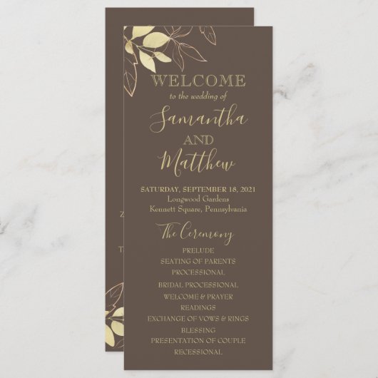 Programme Taupe Greige & Or Foliage Mariage botanique (Devant / Derrière)