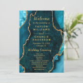 Programme Teal Blue and Gold Agate Wedding Program (Debout devant)