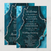 Programme Teal Blue and Silver Agate Wedding Program (Devant / Derrière)