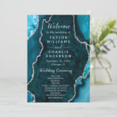 Programme Teal Blue and Silver Agate Wedding Program (Debout devant)