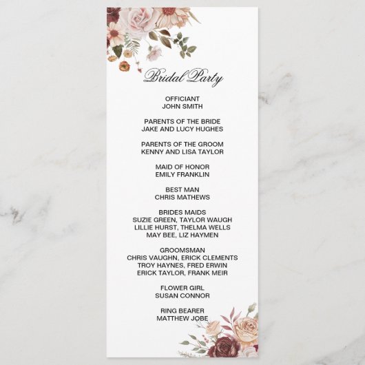 Programme Terra Cotta and Green double side program card  (Dos)