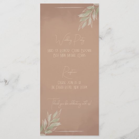 Programme Terracotta Boho Minimalist Wedding (Dos)