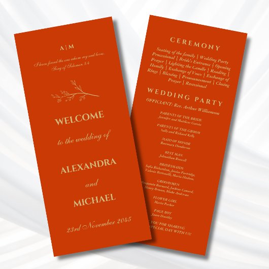 Programme Terracotta Botanical Minimalist Christian Wedding 