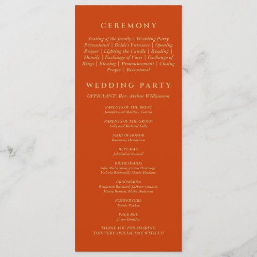 Programme Terracotta Botanical Minimalist Christian Wedding  (Dos)