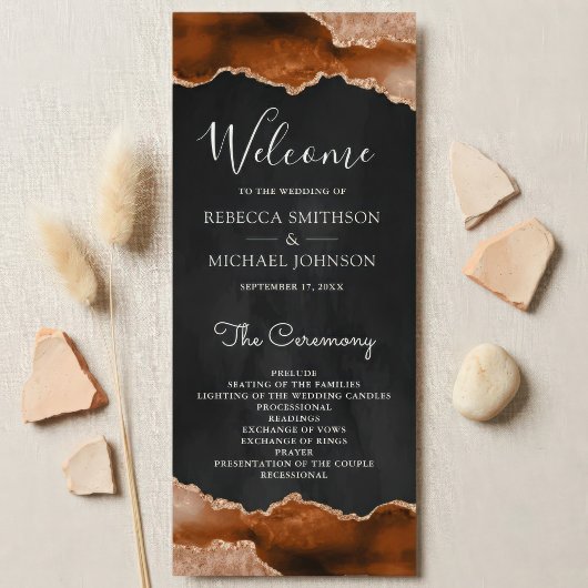 Programme Terracotta Orange Brûlée Agate Marbre Noir Mariage