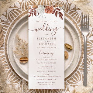 Programme Terracotta Rouille Fleurs Bohème Mariage Automnal