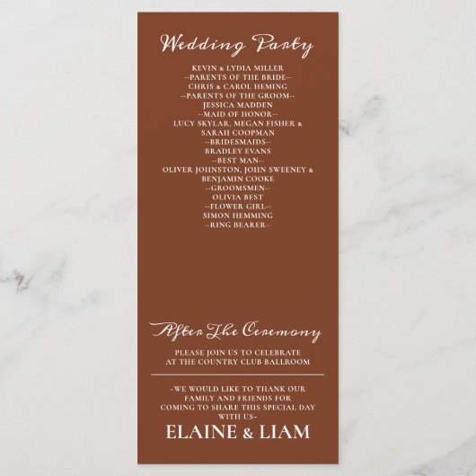 Programme Terracotta Rustic Burange Mariage moderne Orange (Dos)