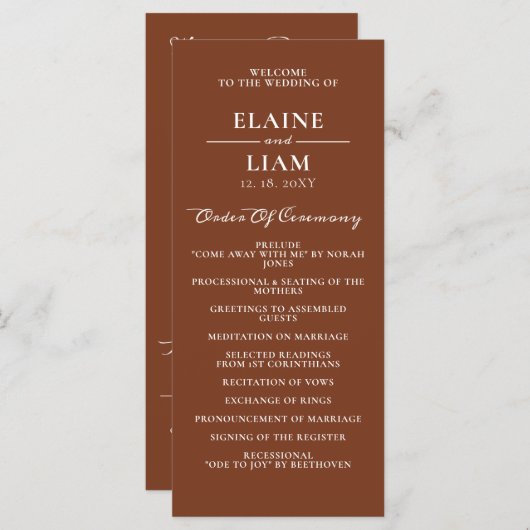 Programme Terracotta Rustic Burange Mariage moderne Orange (Devant / Derrière)