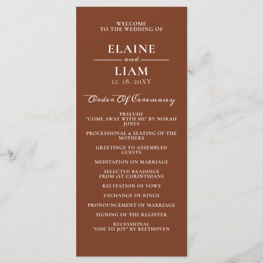 Programme Terracotta Rustic Burange Mariage moderne Orange (Devant)