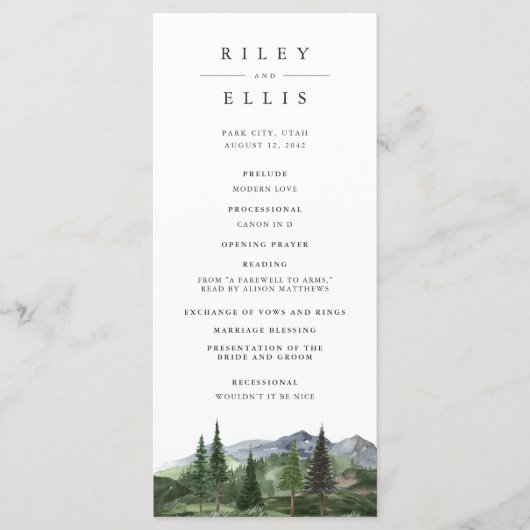 Programme Timberline | Rustic Mountain Forest Mariage (Devant)