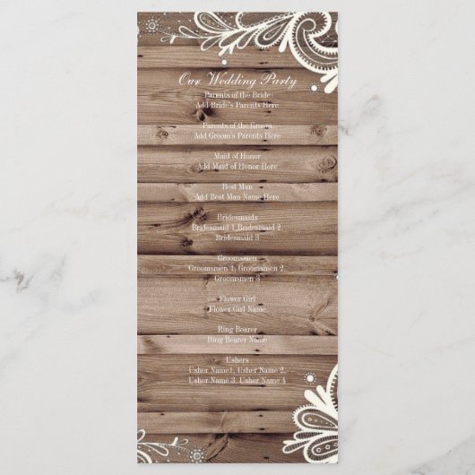 Programme tourbillons dentelle grange mariage campagnard de  (Dos)