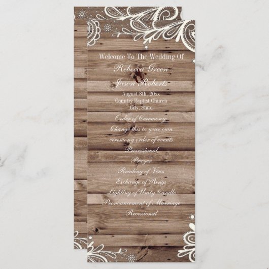 Programme tourbillons dentelle grange mariage campagnard de  (Devant / Derrière)