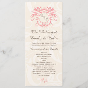 Programme Tourbillons roses sur crème pâle mariage damassé P