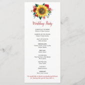 Programme Tournesol rouge Floral Mariage géométrique (Dos)