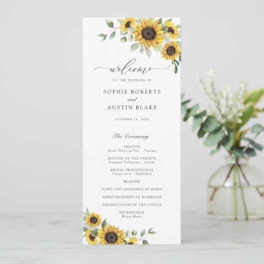 Programme Tournesol Vert Olivier Feuille Rustique Mariage (Debout devant)