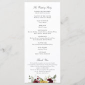 Programme Tournesols Bourgogne Rouge Floral Russe Mariage (Dos)