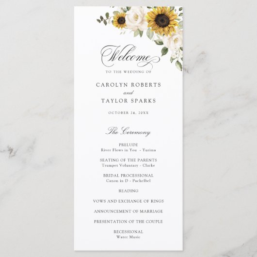 Programme Tournesols Fleurs blanches Verdure Rustique Mariag (Devant)