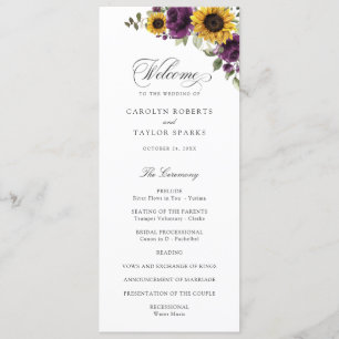 Programme Tournesols vert pourpre Floral Rustique Mariage