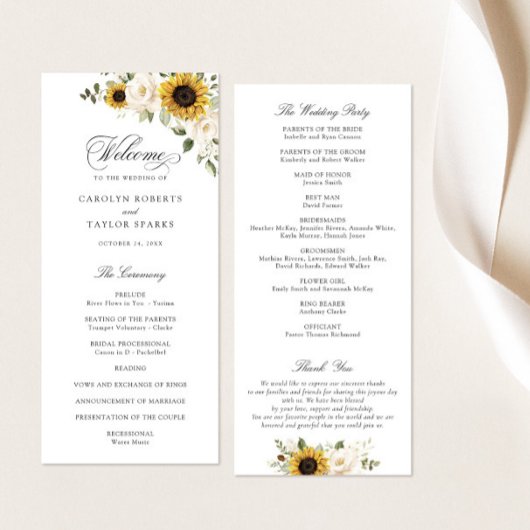 Programme Tournures de soleil Fleurs Blanches Verdure Mariag