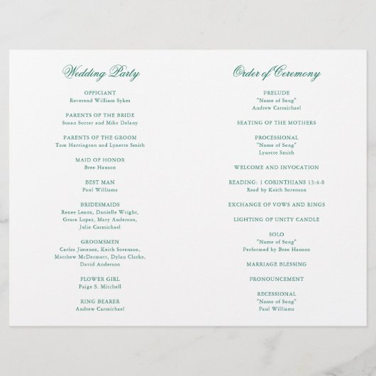 Programme traditionnel de mariage formel vert émer (Dos)