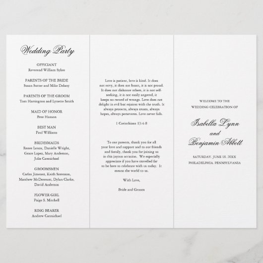 Programme traditionnel de mariage noir et blanc (Devant)