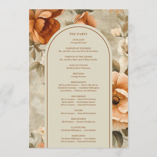 Programme Trendy Boho Burnt Orange Ivory Sage Floral Wedding (Dos)