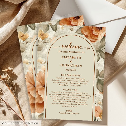 Programme Trendy Boho Copper Ivory Olive Sage Floral Wedding