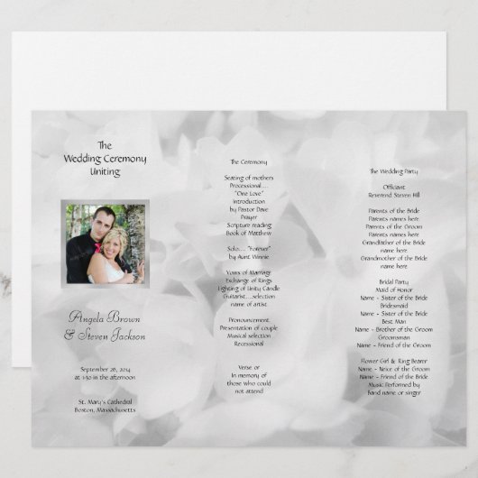 Programme Tri-fold Black and White Photo Wedding (Devant / Derrière)