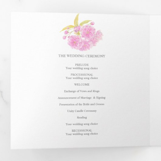 Programme Tri-Fold de fleurs de cerisiers roses (Intérieur en premier)