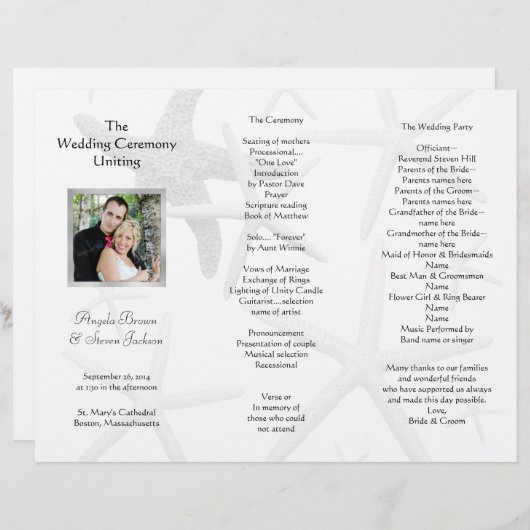 Programme Tri-Fold Photo Mariage noir et blanc (Devant / Derrière)