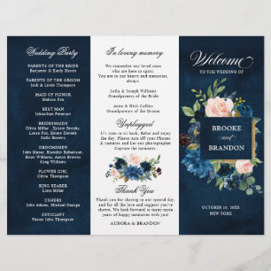 Programme Tri-pli Floral Rose Bleu Marine