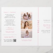Programme trifold de Bat Mitzvah rose et blanc (Devant)