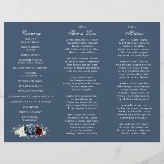 Programme triptyque de mariage bohème bleu ardoise (Dos)