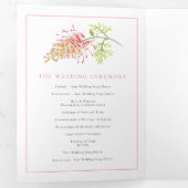 Programme Trois Volets Aquarelle de Grevillea corail floral blanc mariage (Intérieur en premier)