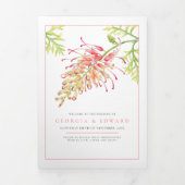 Programme Trois Volets Aquarelle de Grevillea corail floral blanc mariage (Page de couverture)