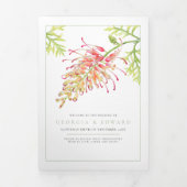 Programme Trois Volets Aquarelle de Grevillea vert floral blanc mariage (Page de couverture)